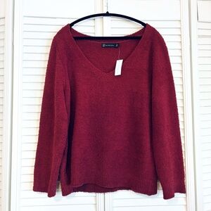 NWT New York & Company NY&C Burgundy V-Neck Pullover Sweater Size XXL